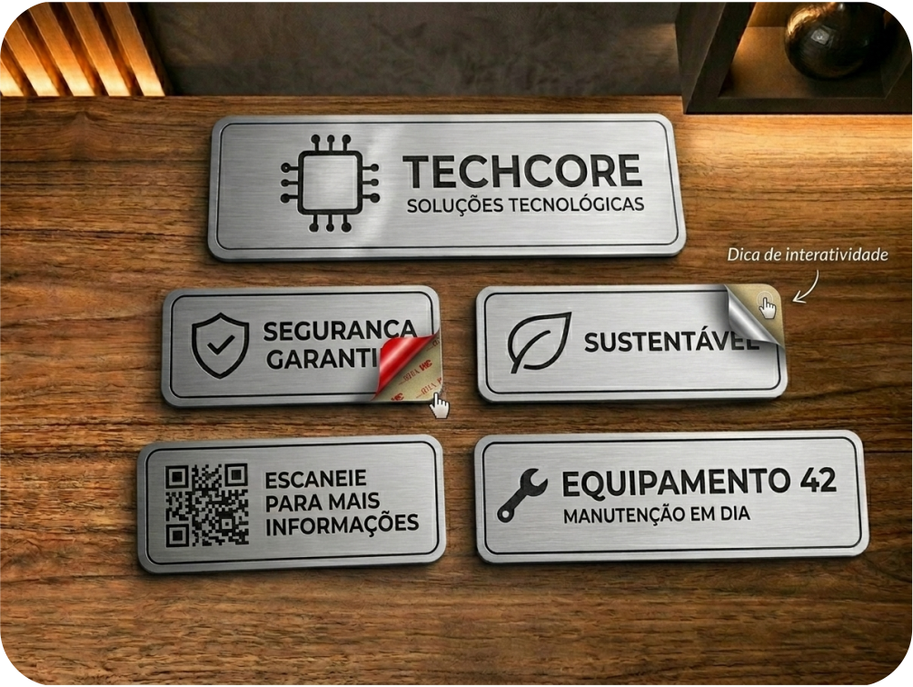 Etiqueta em ABS prata escovado com adesivo para CPUs, computadores e máquinas